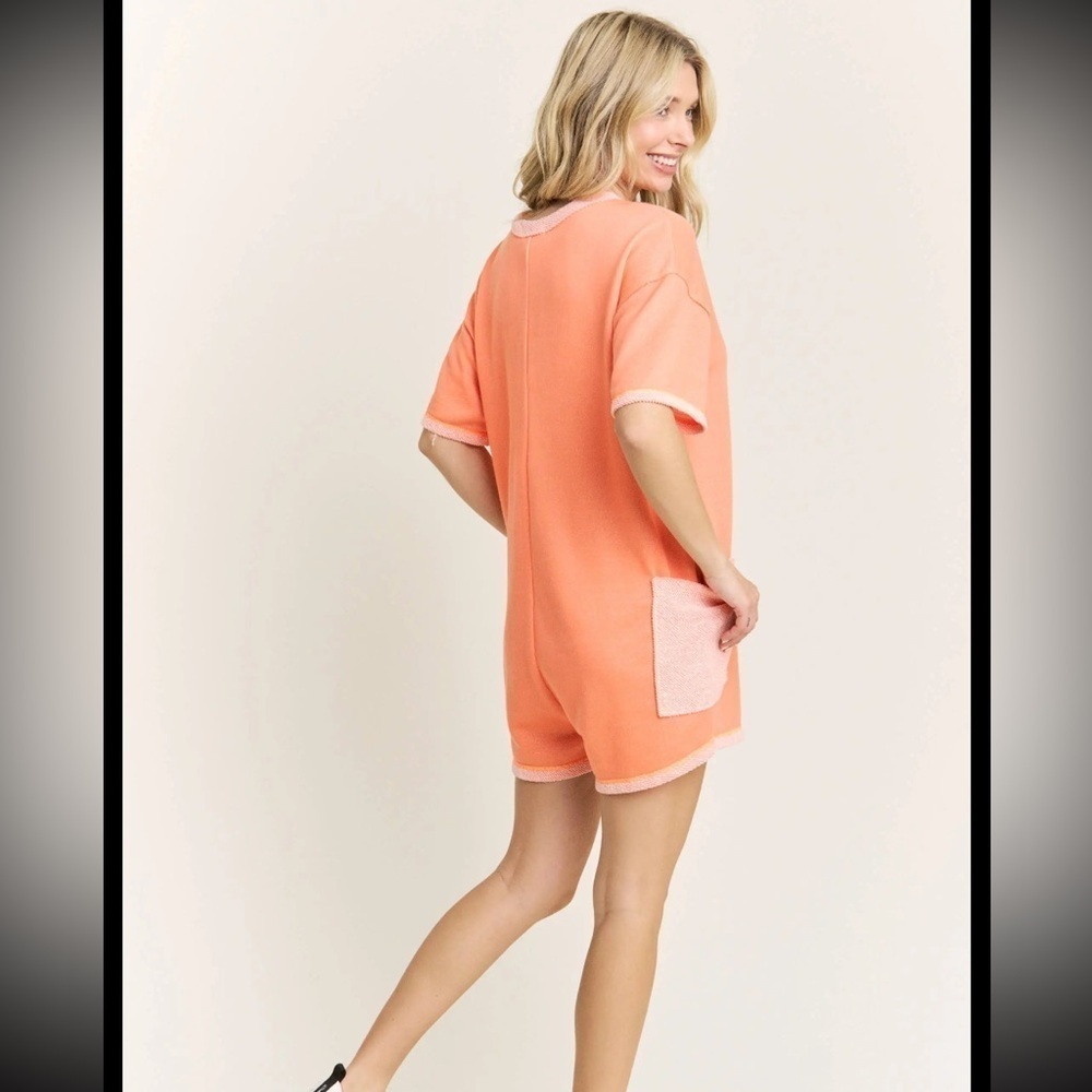 J Her Warm Colored Cozy Loop Terry Romper, Orange - Picture 4 of 7